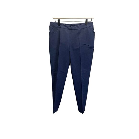 Isaac Mizrahi Live! Size 10P Navy Blue Pull On Straight Leg Pants Elastic Waist - Picture 1 of 5
